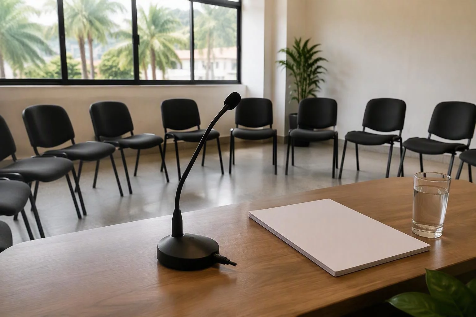 Microfone de mesa preparado para a formação de novos operadores
